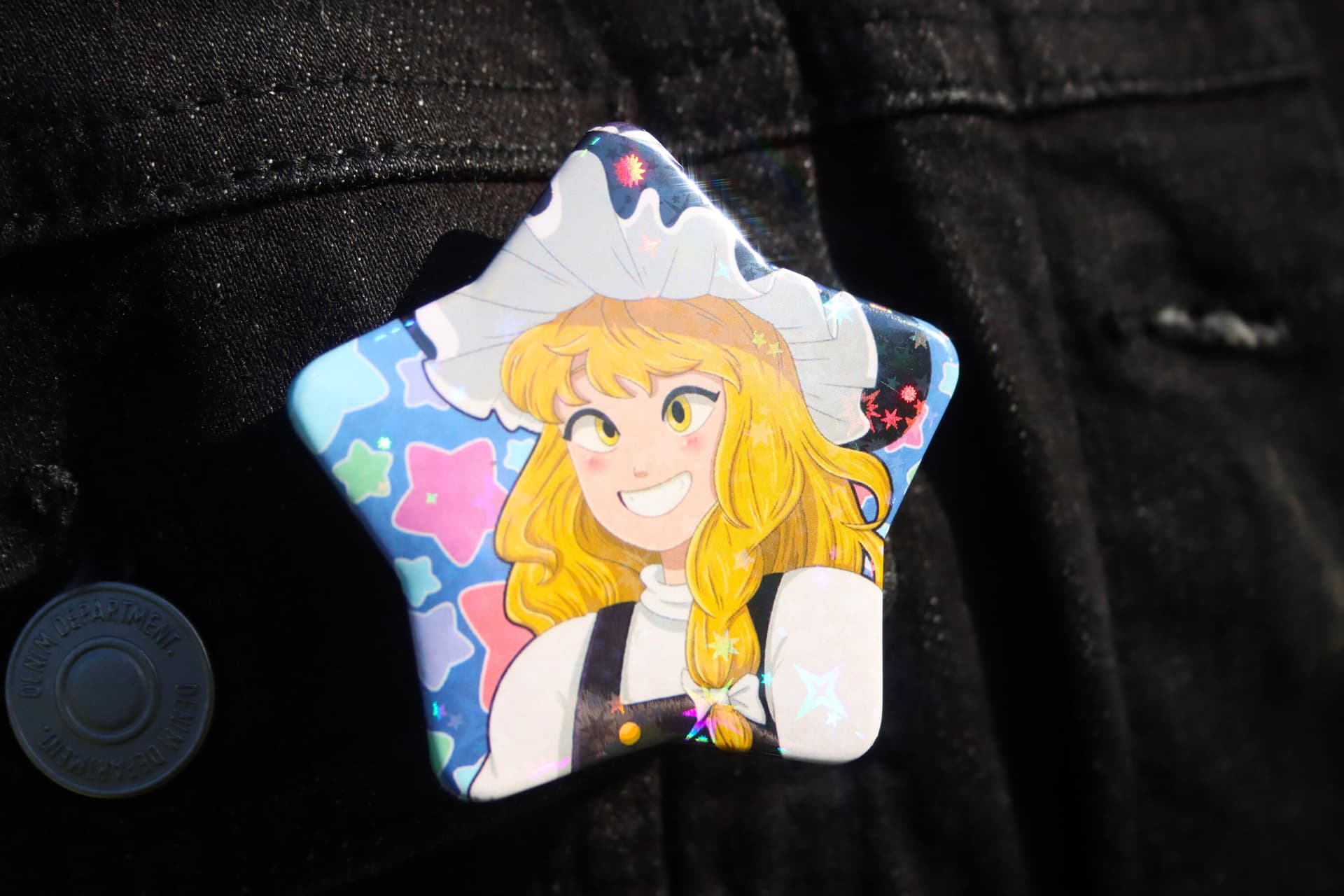 Touhou Kirisame Marisa Holographic Tin Star Button - Image 1