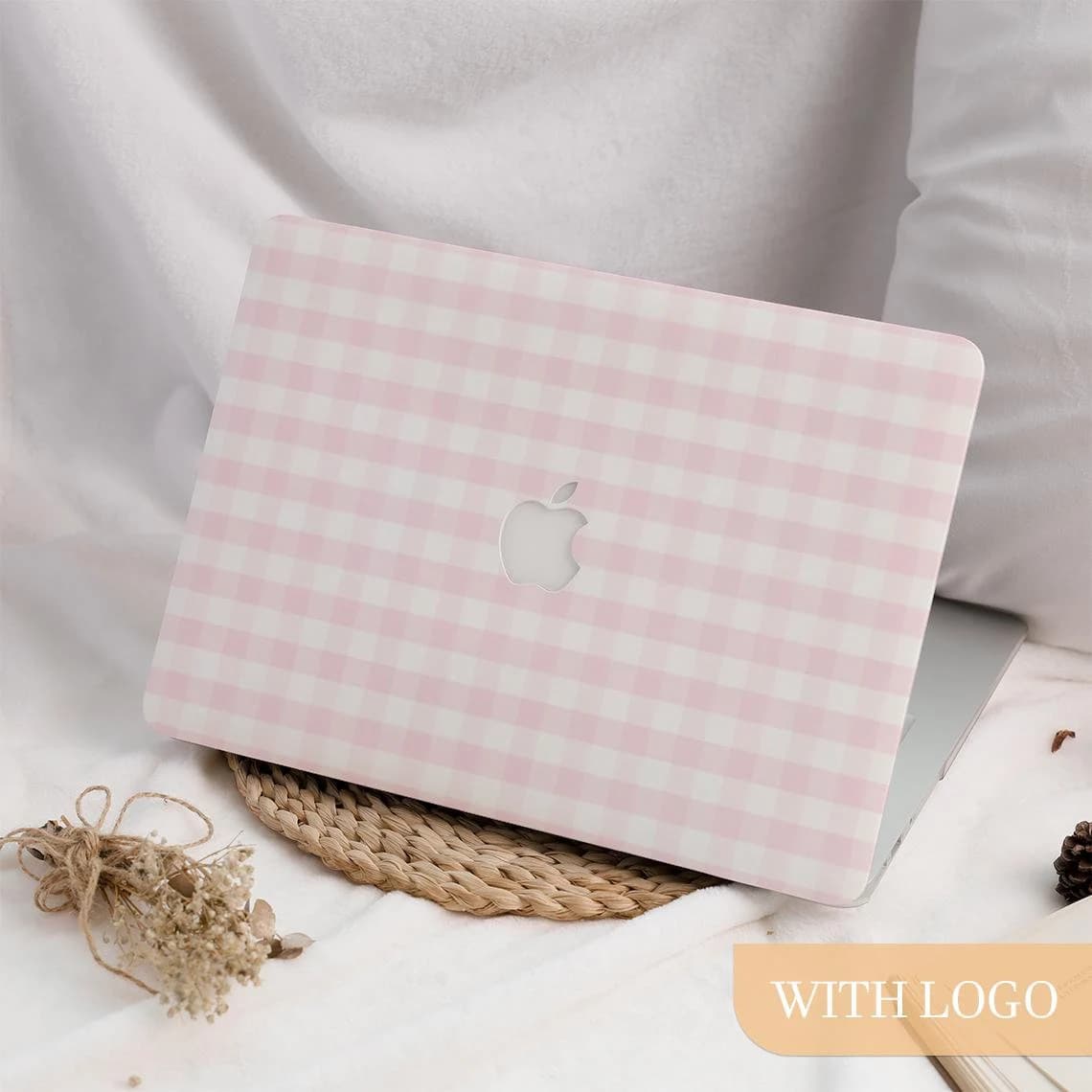 Pink White Plaid Simple MacBook Hard Protective Case Mac Laptop Cover for 2025 M4 Air 15/13/11 Inch Macbook Pro 13/14/15/16 M2 M3 2023 2024 - Image 1