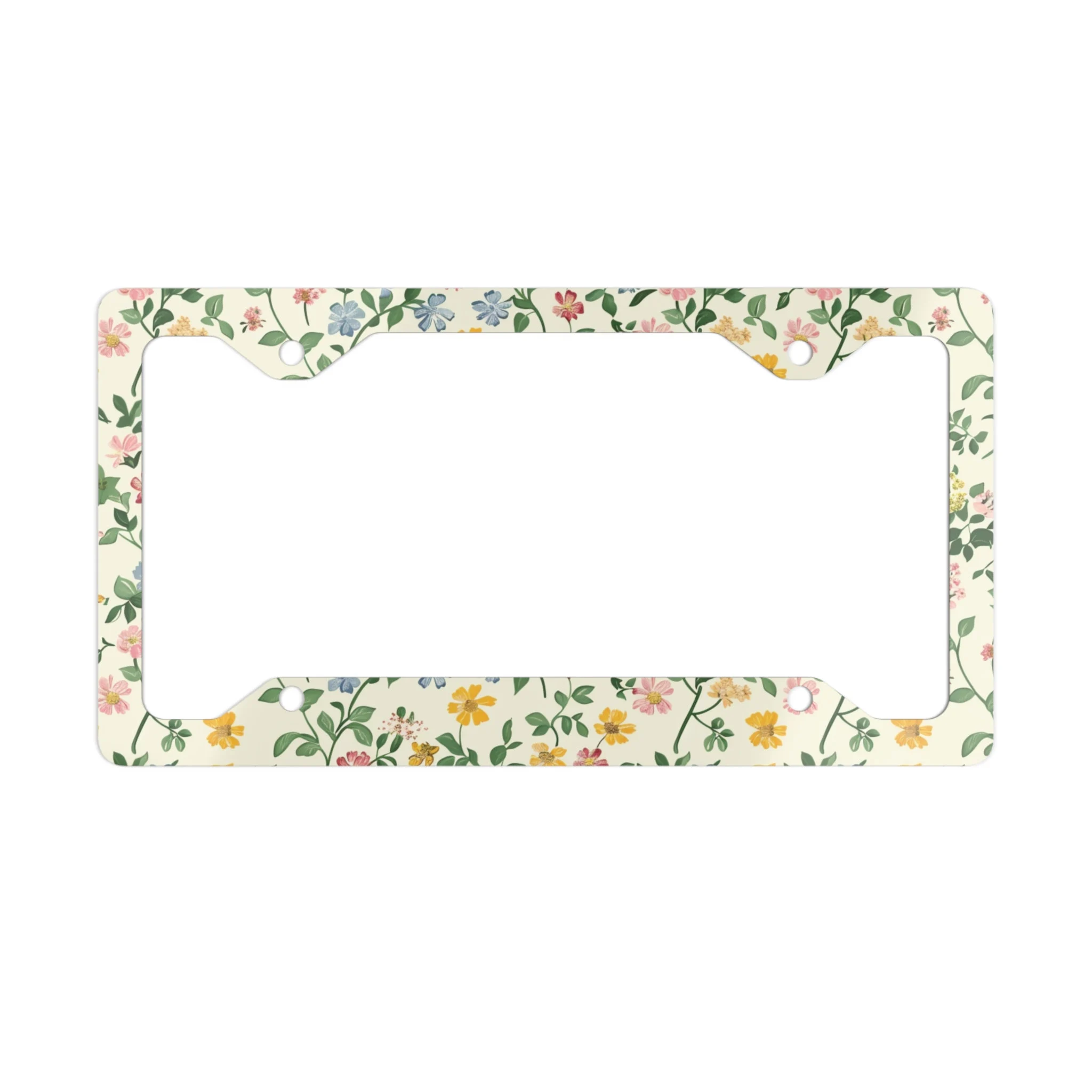 Wildflower License Plate Frame Metal License Frame Boho Floral Car Accessories Driver Cottagecore Girlcore Nature Lover Spring Cream Yellow - Image 1
