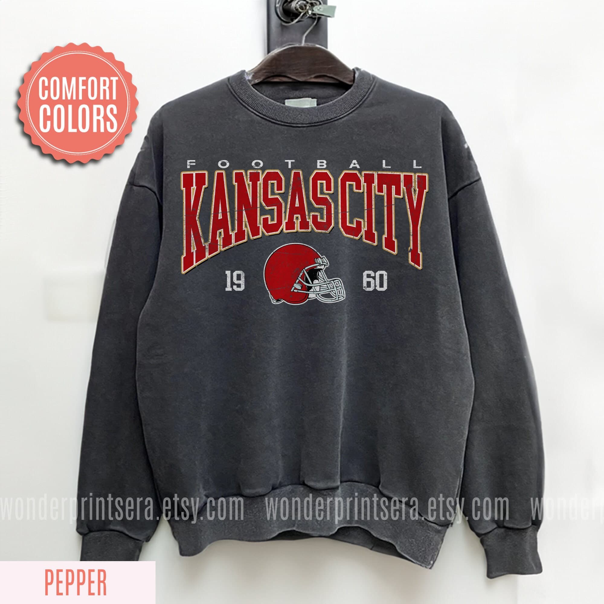 Kansas City Football Comfort Colors Vintage Style Sweatshirt, Kansas City Football Crewneck, Football Sweatshirt, Kansas City Fan Gifts FND8 - Image 1