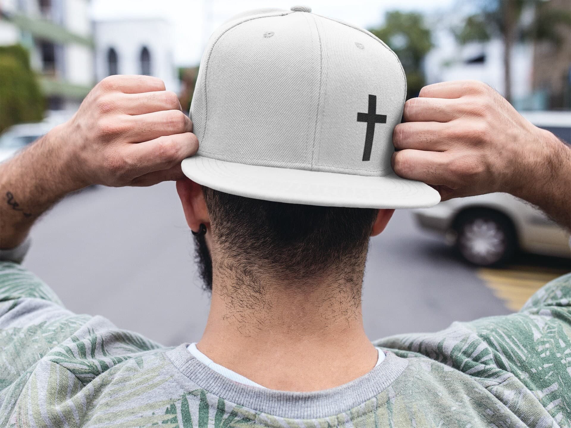 Christian Cross Snapback Hat-Embroidered Cross Design-Christian Apparel -Church Gift for Him or Her