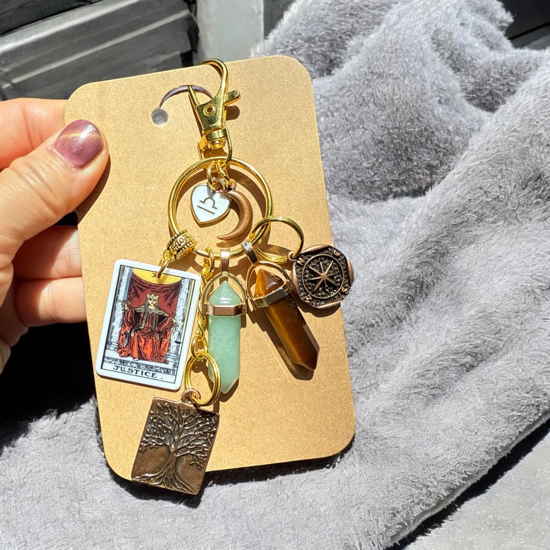 Libra Zodiac Crystal Keychain, Libra Sign Bag Charm, Libra Major Arcana Tarot, CONFIDENCE, COURAGE, ABUNDANCE, Libra Unique Birthday Gift - Image 1