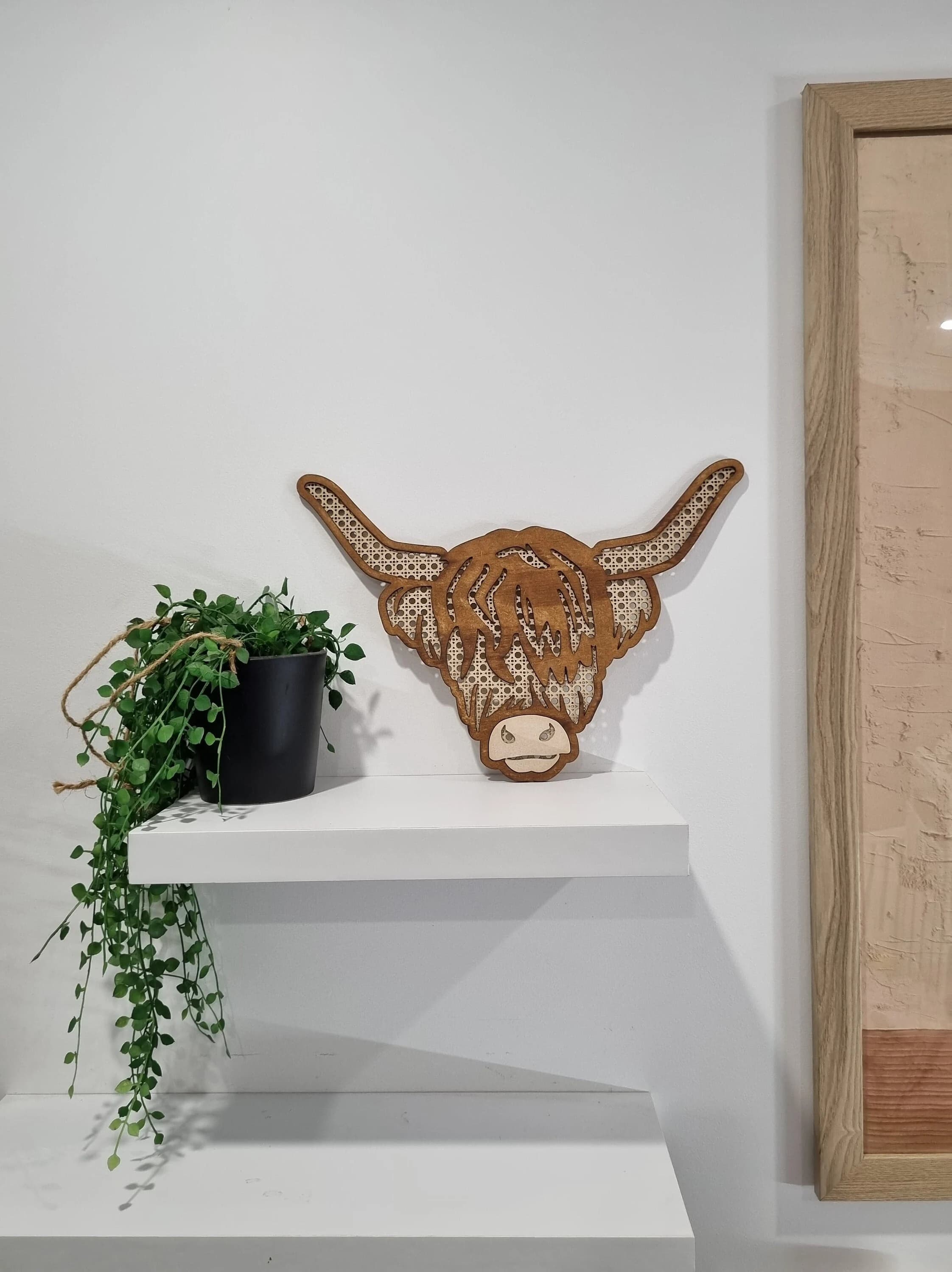 Rattan Highland Cow | Boho Kids Decor | Cow Kids Wall Hanging - Image 1