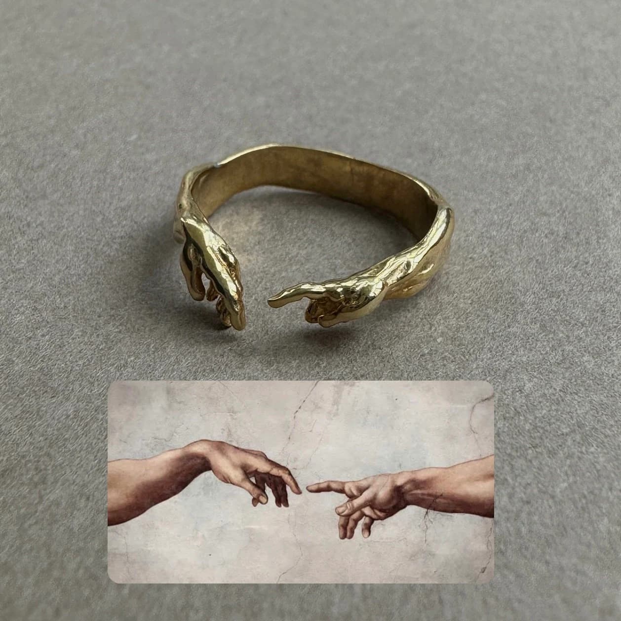 Hand of God Giving Life to Adam Ring,Creation of Adam,Unique and Meaningful:Creation of Adam Hand Gesture Ring,Michelangelo,Mothers Day Gift - Image 1