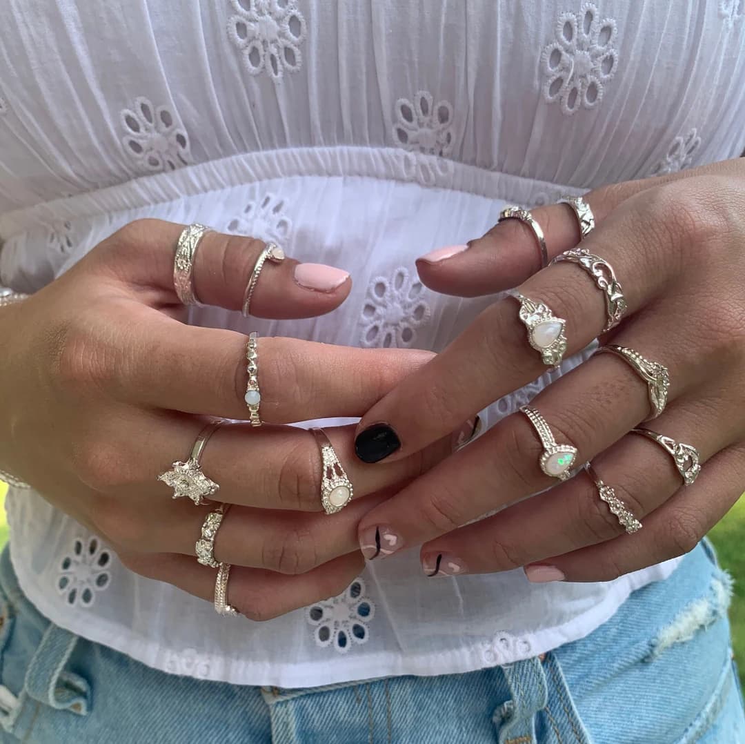 15pcs Stackable Rings Set Gemstone and Rhinestone Rings, Boho, Moon and Sun Rings, Silver, Gold, Layered Rings Aesthetic, Crystal, Midi - Etsy - Image 1