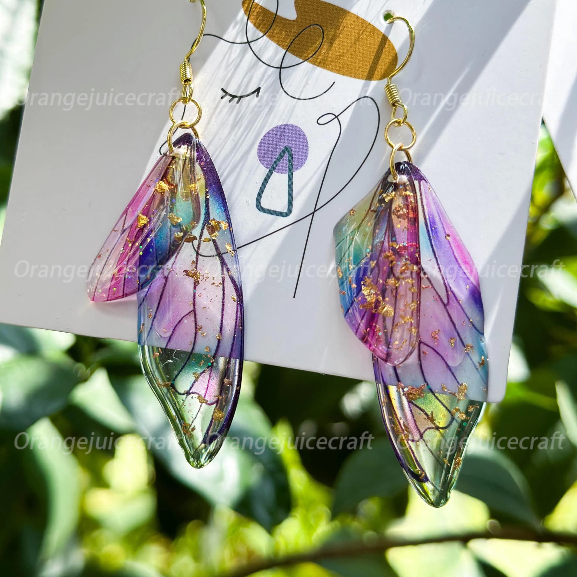 Handmade Butterfly Wing Earrings, Gold foil Butterfly Earrings, Resin Fairy Wing Earring, Butterfly Jewerly, Birthday Christmas Gift For Her - Image 1