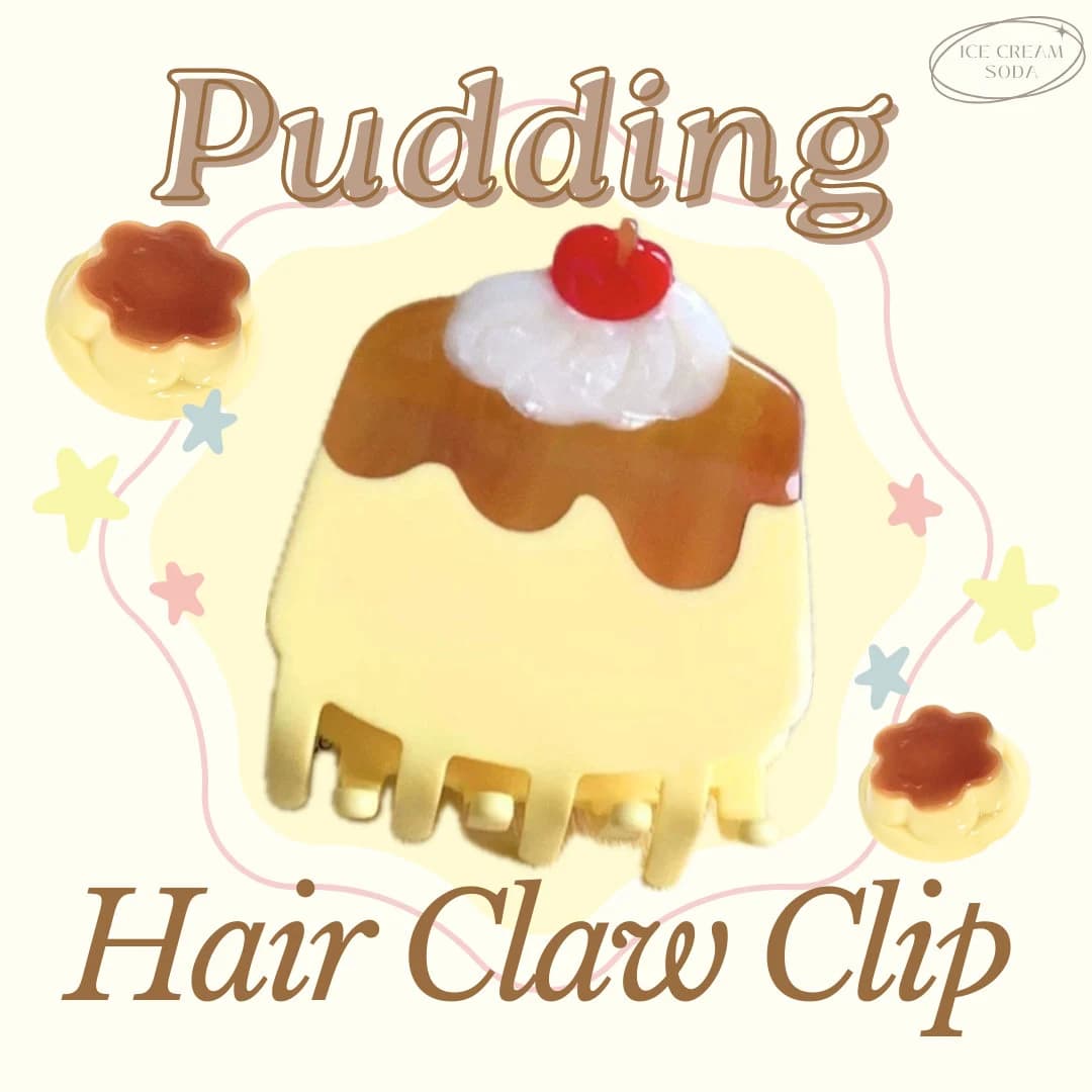 Cute Pudding Hair Claw Clip ( cherry, cake, gift for her children, hair accessory, anniversary, birthday, funny, foodie dessert yum) - Image 1