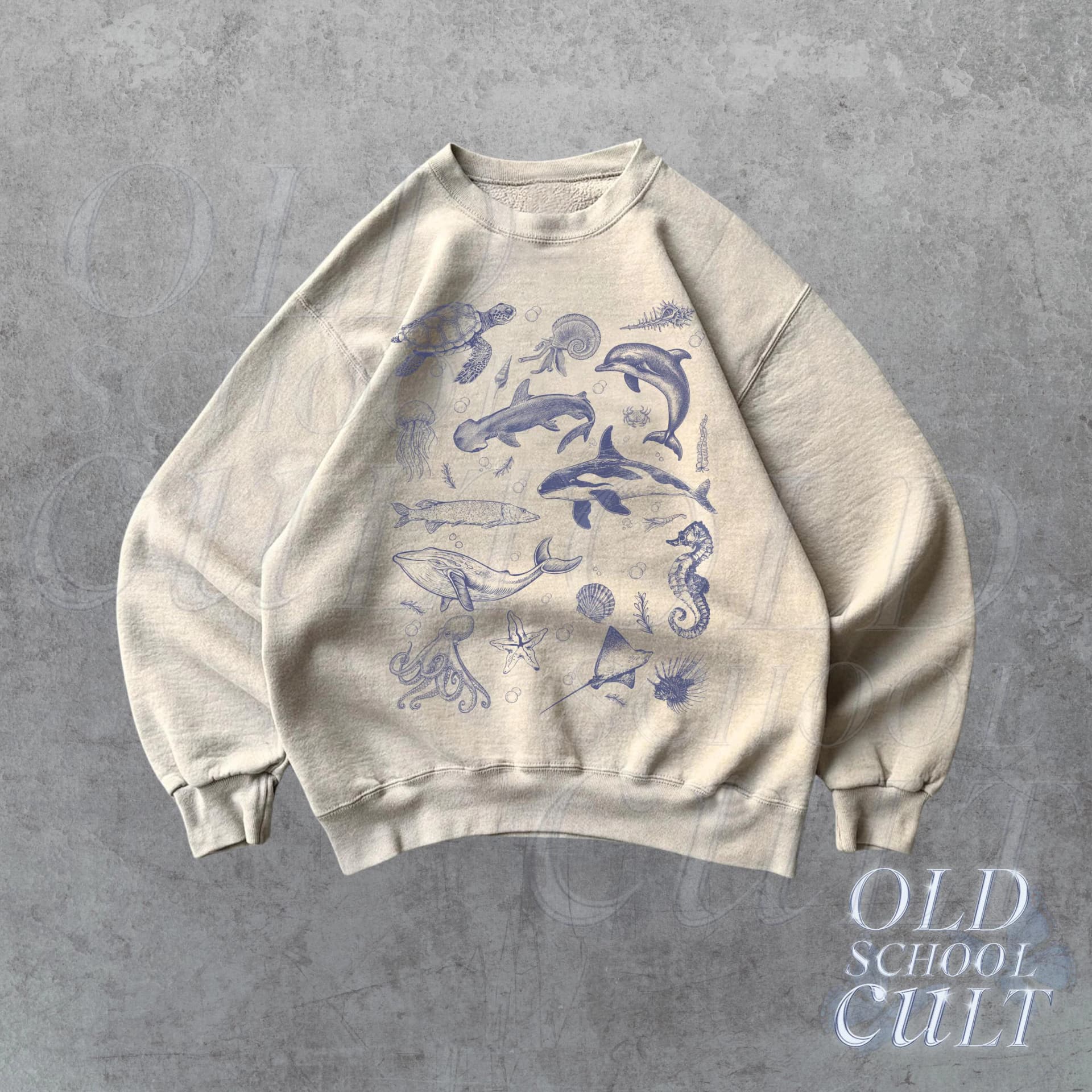 Sea Animals Vintage Sweatshirt, Retro Ocean Sweater, Cute Sea Creatures Sweater, Ocean Gifts, Cozy Warm Unisex Sweatshirt, Ocean Lovers - Image 1