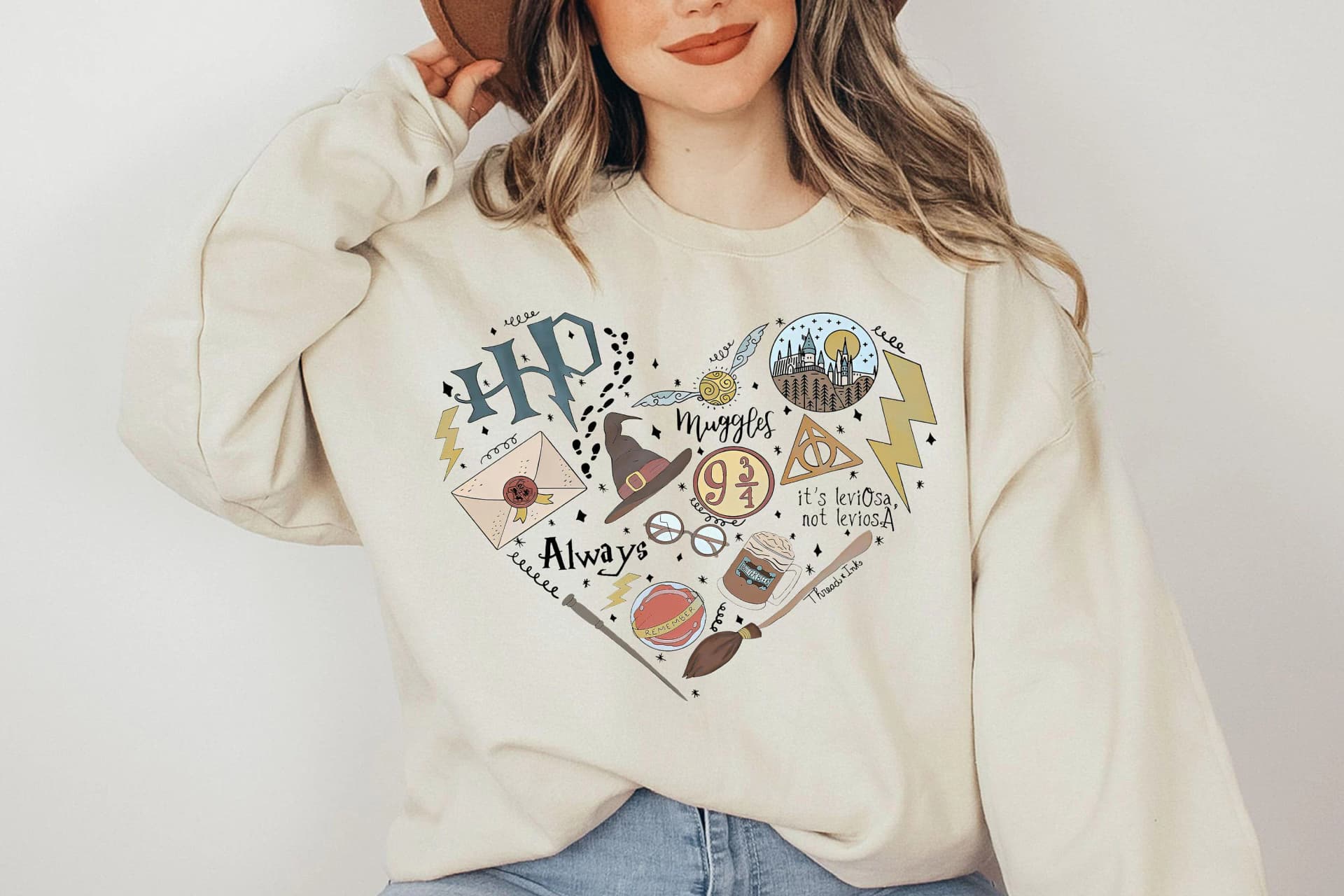 HP Sweatshirt Heart, Universal Studios Sweatshirt, Hogwarts Wizard Sweatshirt, HP Sweatshirt, Pottery Witch Heart Valentine Sweatshirt - Image 1