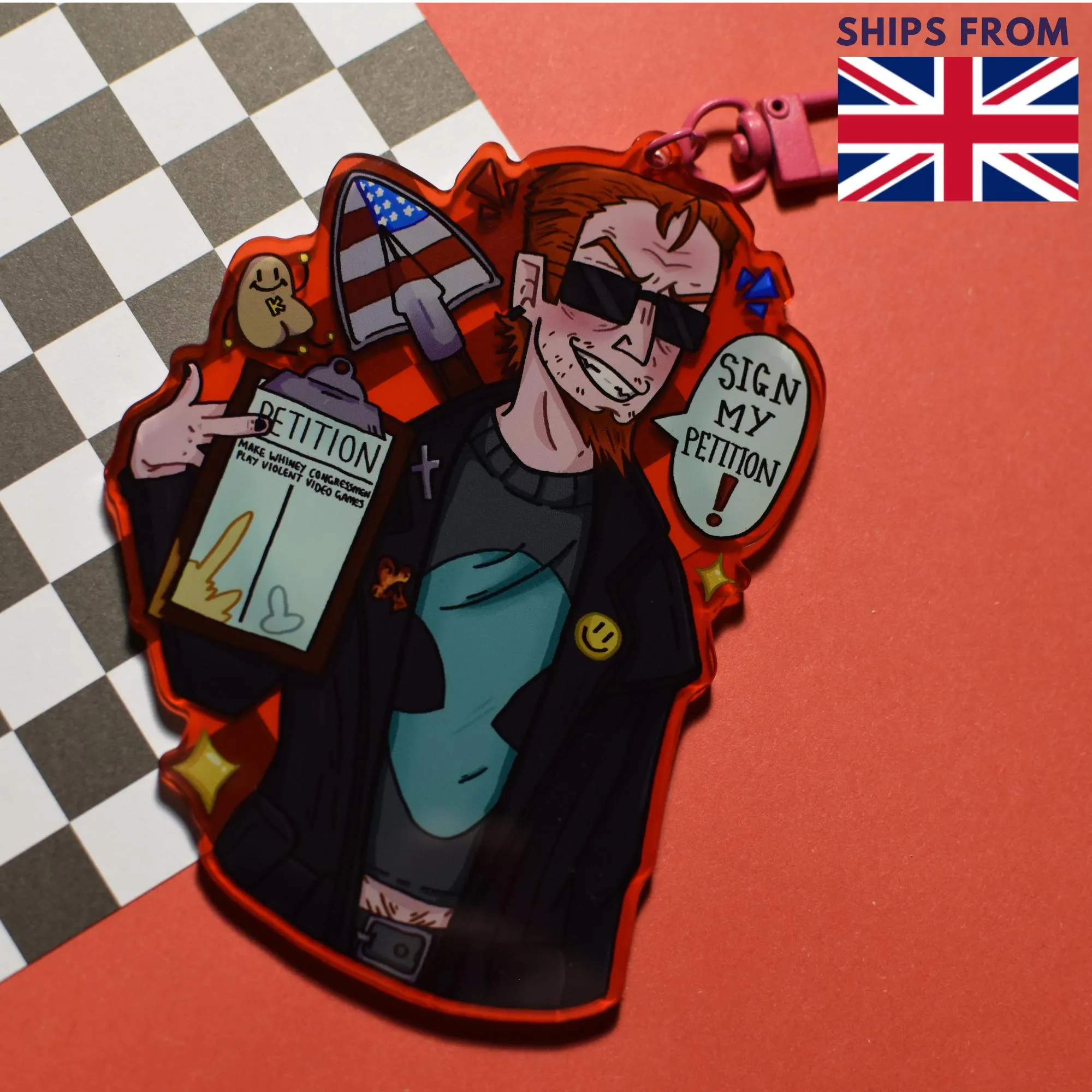 Postal Dude Charm (Read Description), Double Sided Red Charm, Ita bag, Keyring, Keys accessory - Image 1