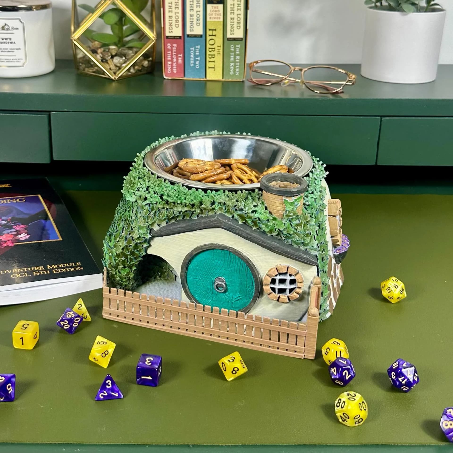 Hand-Painted Hobbit-Inspired Dice Tower and Snack Bowl | Hobbit Hole-Themed Dice Tower and Snack Bowl | D&D Dice Tower and Snack Bow | LOTR - Image 1