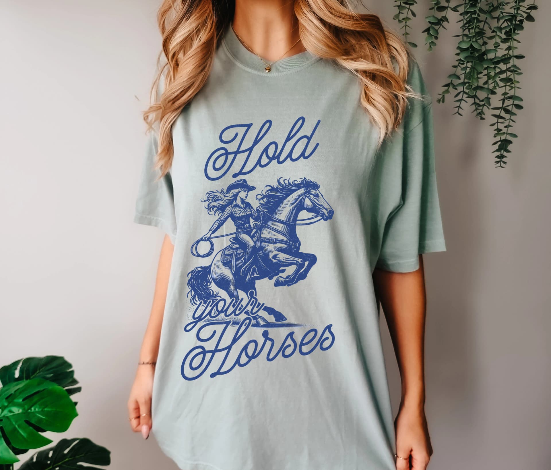 Hold Your Horses Western Cowgirl Shirt | Boho retro rodeo horse lover graphic tee. - Image 1
