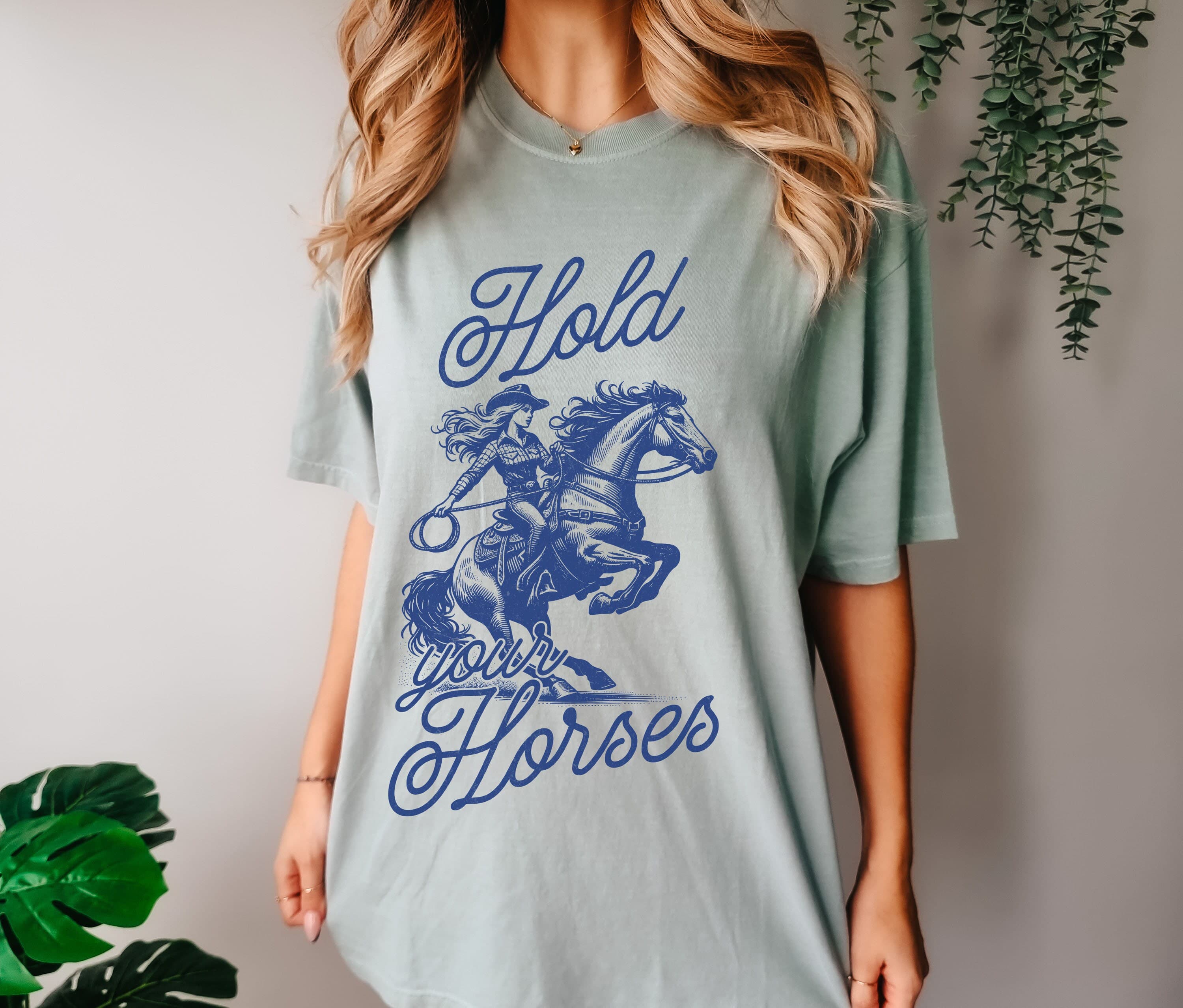 Hold Your Horses Western Cowgirl Shirt | Boho retro rodeo horse lover graphic tee.