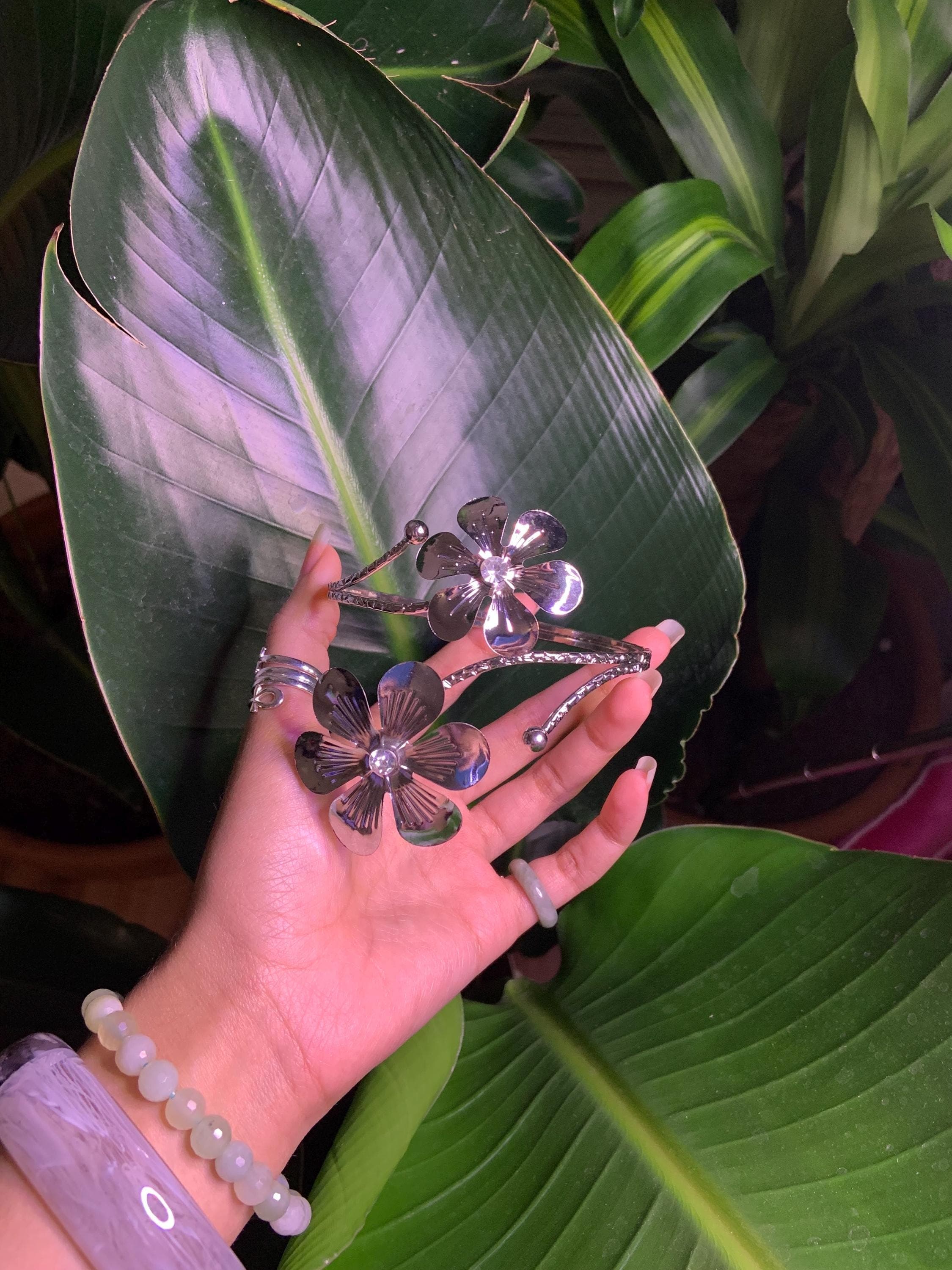 Silver flower arm cuff | Gift for her | Adjustable | Hypoallergenic | Unique Jewelry | Boho | Bohemian | Earthy | Feminine | Floral | Gold