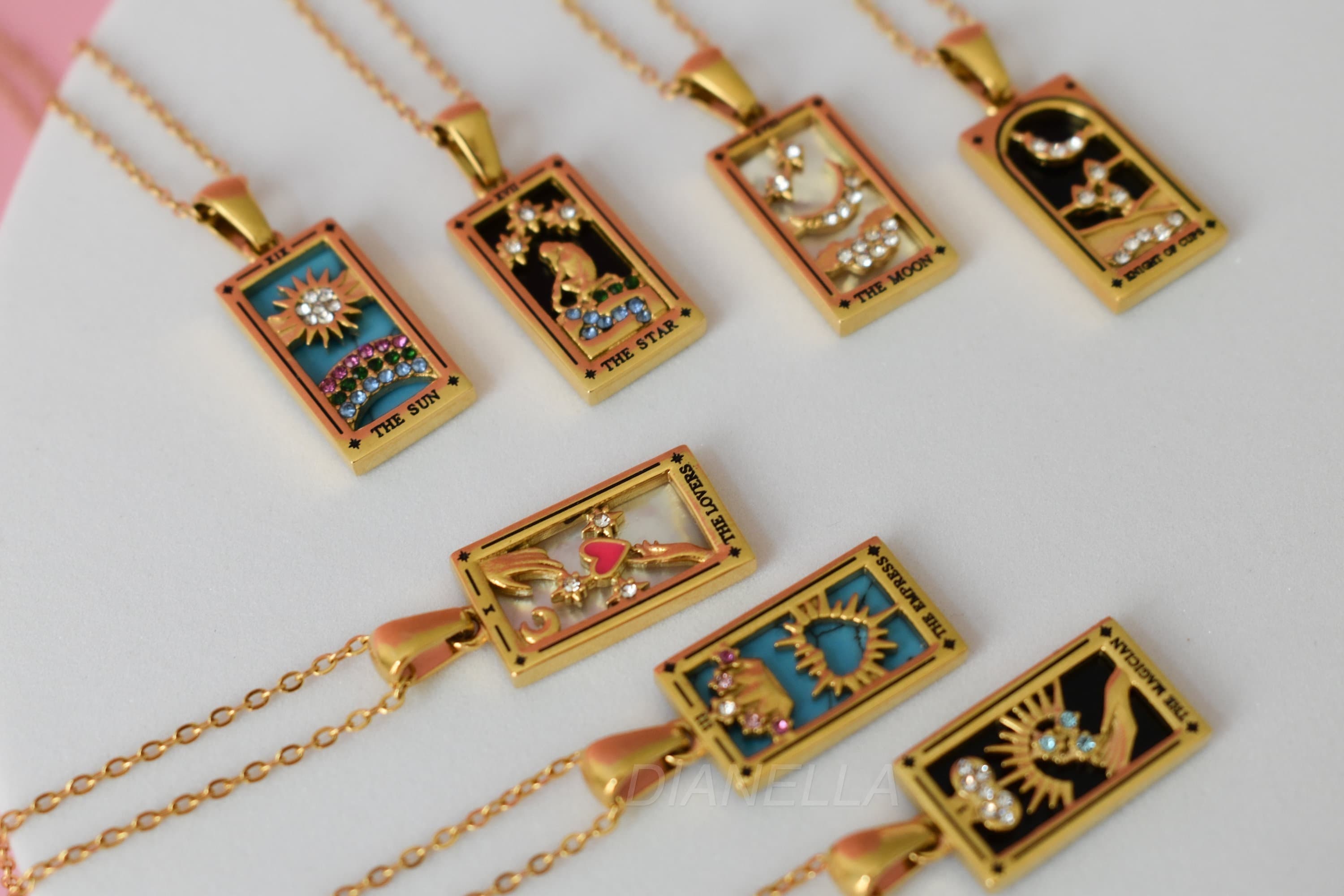The World Tarot Card Necklace GOLD Star Moon Magician  Pendant Necklace Waterproof Personalized Handmade Astrology Jewelry by Luna Scott