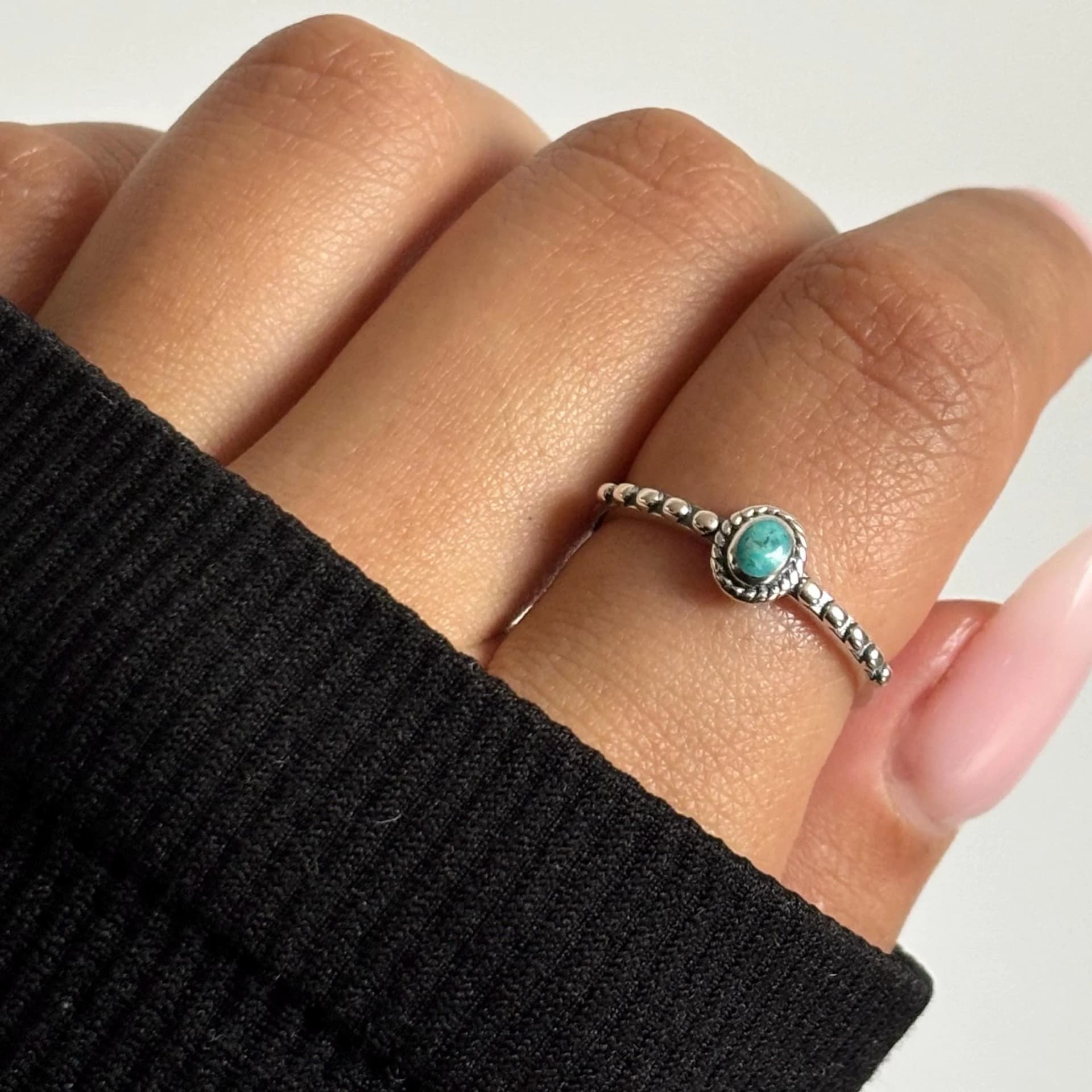 Sterling Silver Dainty Bali Stone Ring, turquoise silver ring, trendy silver ring, thumb ring, bali inspired ring, simple ring,925 stamped - Image 1