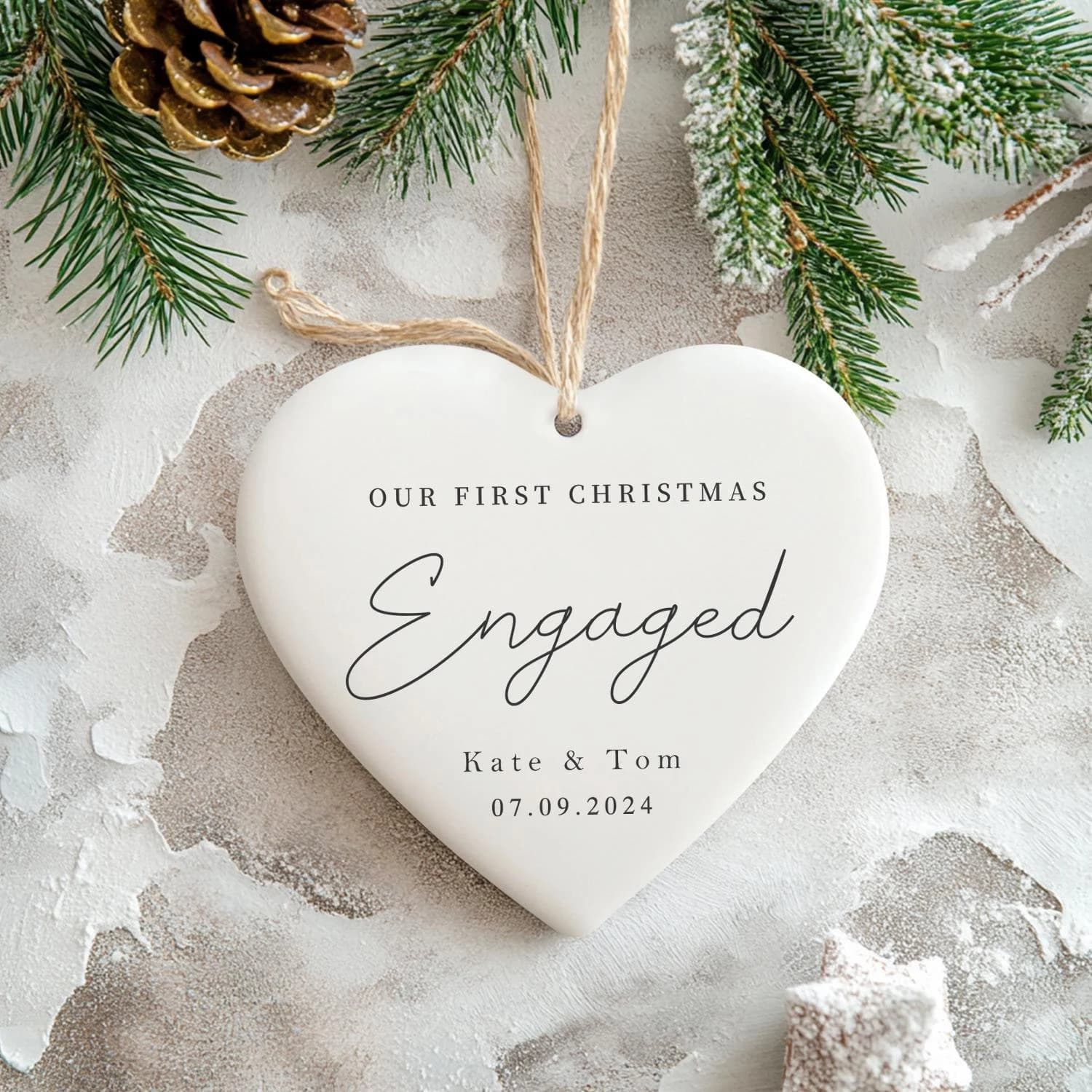 Engaged Christmas Ornament, Custom Engagement Keepsake, Engagement Gift, Personalized First Christmas Engaged, Engagement Announcement - Image 1