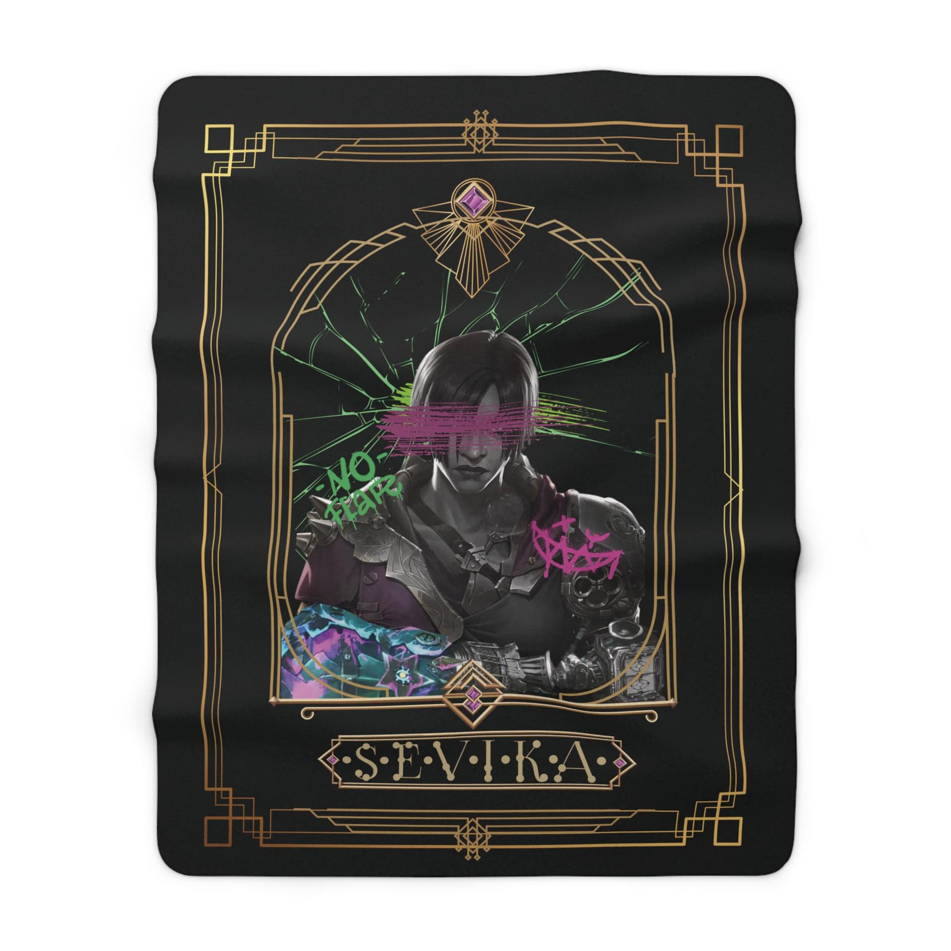 Sevika Arcane inspired Blanket, Vi jinx powder blanket, gamer Gift, gamer blanket, geeky gift, geeky blanket, cozy gamer blanket, - Image 1