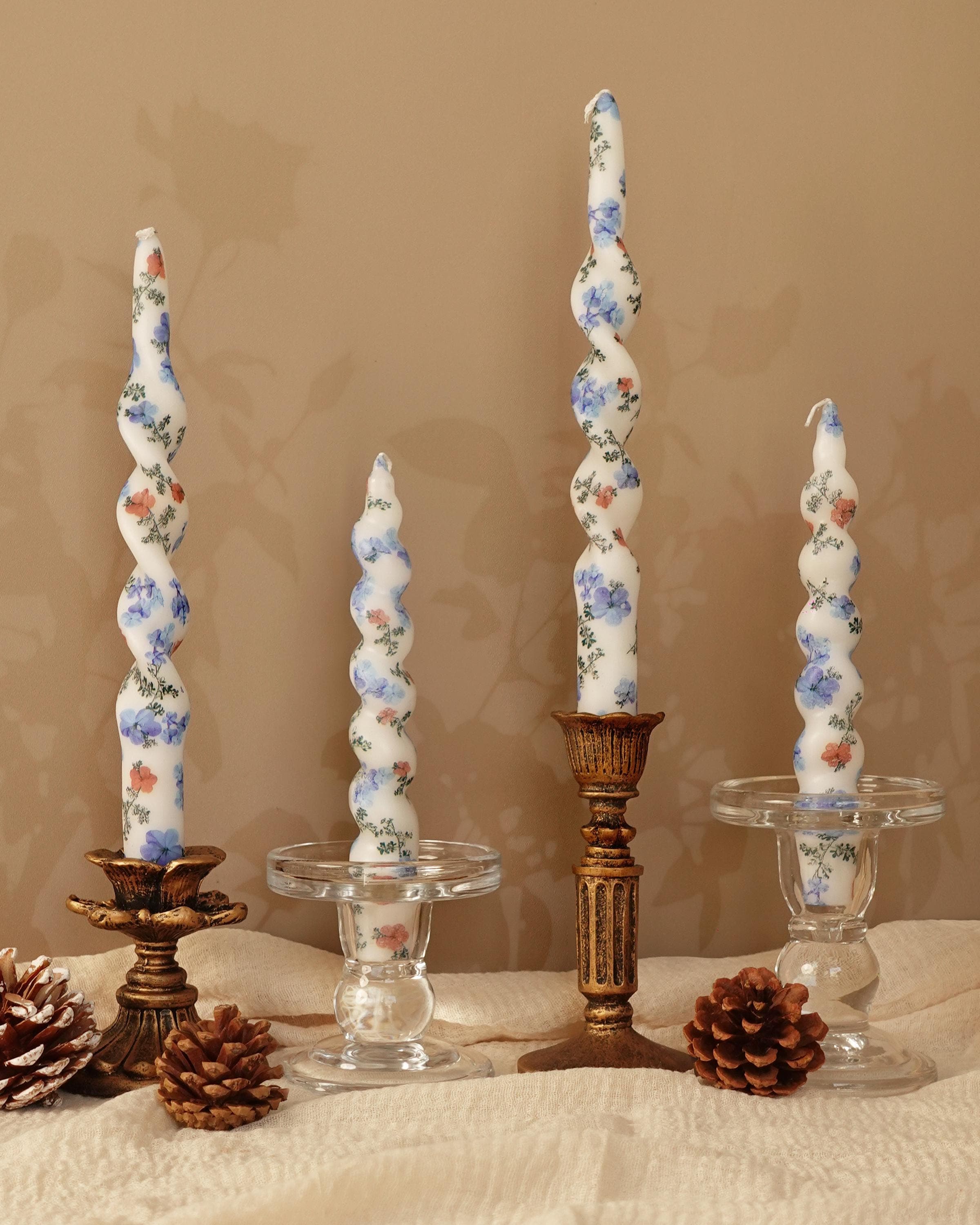 Blue Wildflower Taper Candles,Set of 2 Taper Candles,Hand Painted Candles,Chinoiserie Blue and White Floral Taper Candles Valentine&#39;s Day