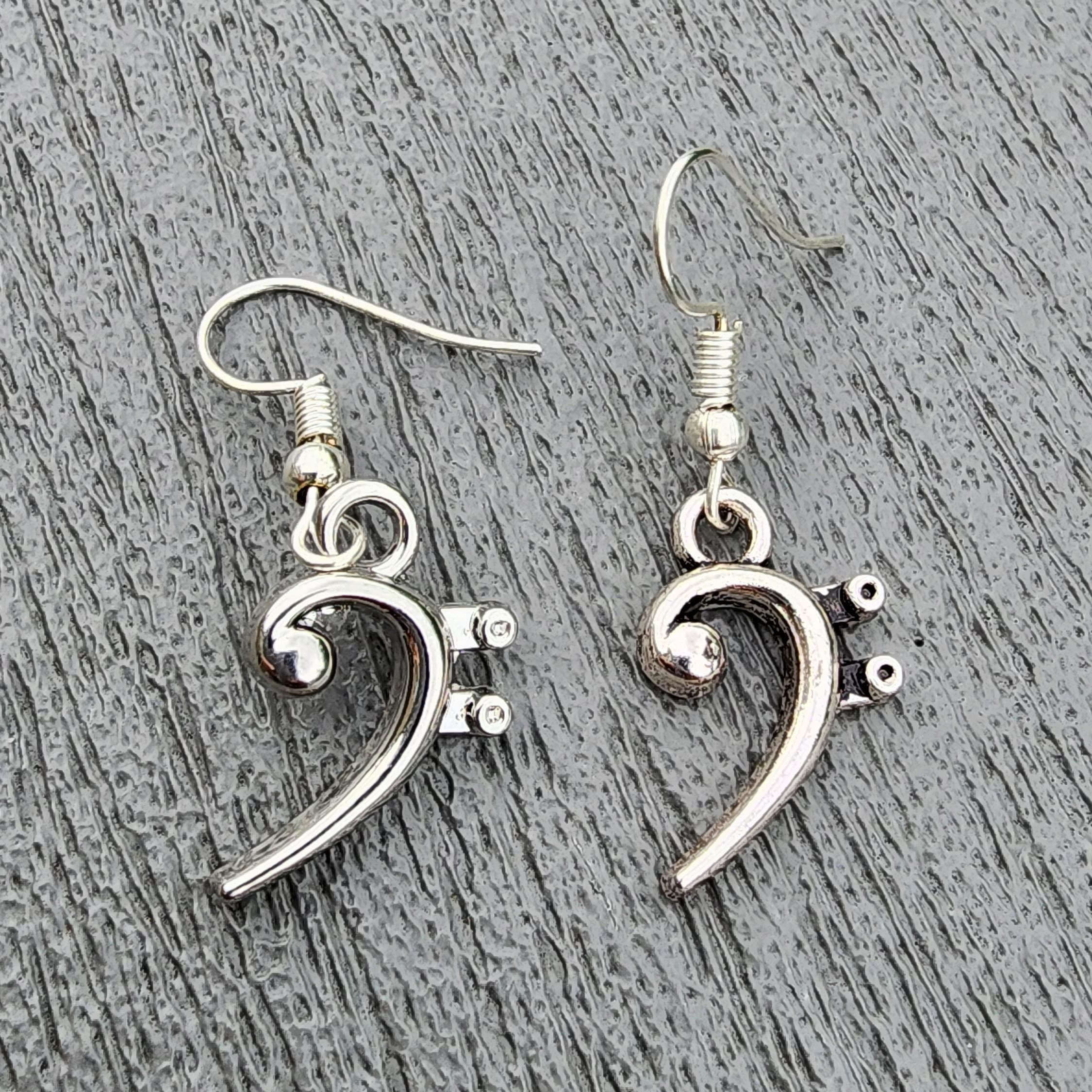 Bass Clef Music Earrings Silver Color Dangle Earrings - Image 1