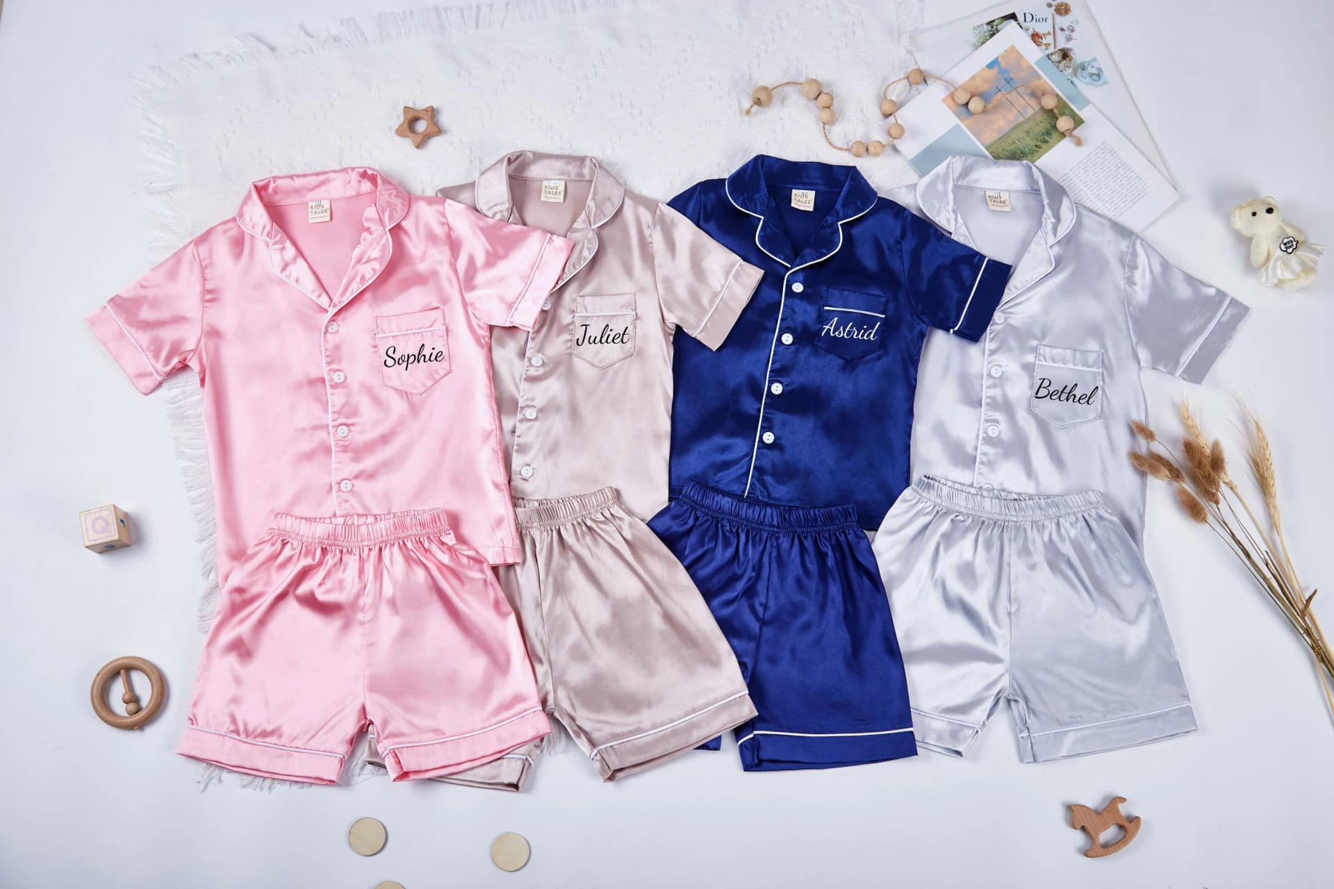 Personalized Pajamas,Flower Girl Pajama Set,Kids Pajamas,Wedding Gift,Custom Silk Satin Name Pyjama,Child Sleep Shirts,Bridesmaid Gift Pjs - Image 1