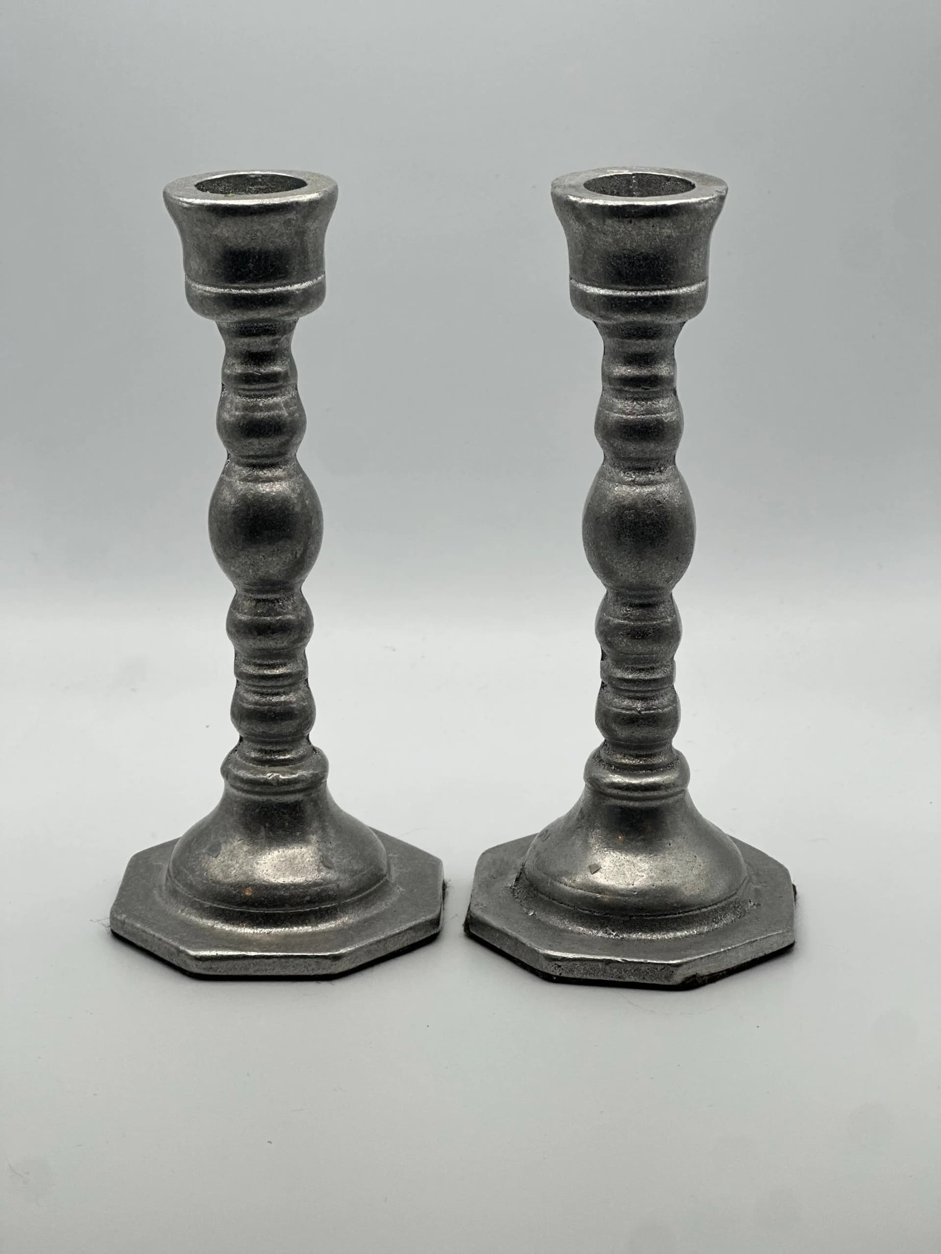 vintage pewter candlestick holders - Image 1