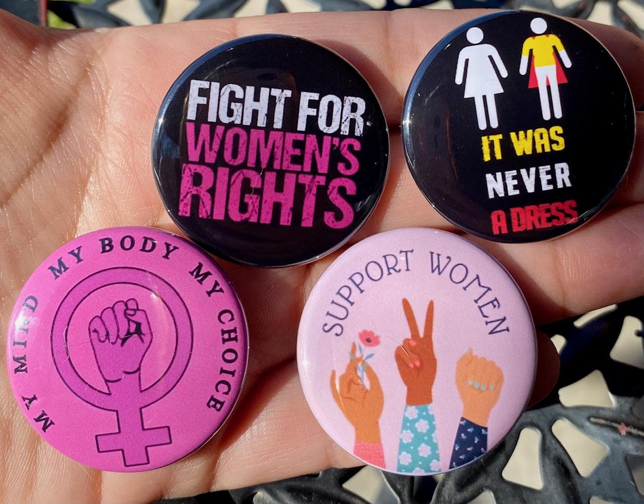 Set of 4 Women's Rights 1.5" Pinback Buttons | Feminist Activism | Pro-Choice | Equality Pins | Protest Accessories | Empowerment Gifts - Image 1