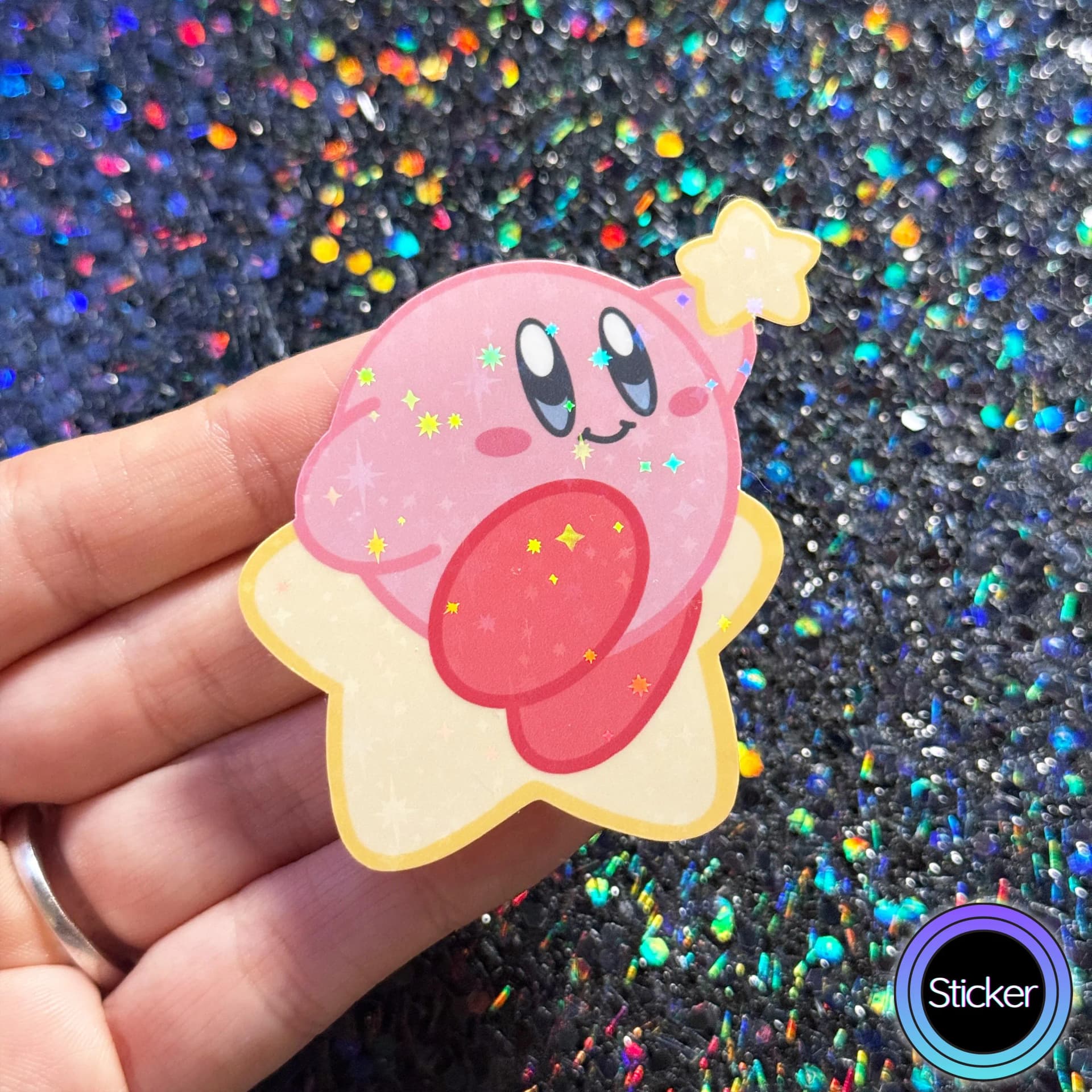 Kirby Sticker Pastel Chubby Star, Cute Holographic - Image 1