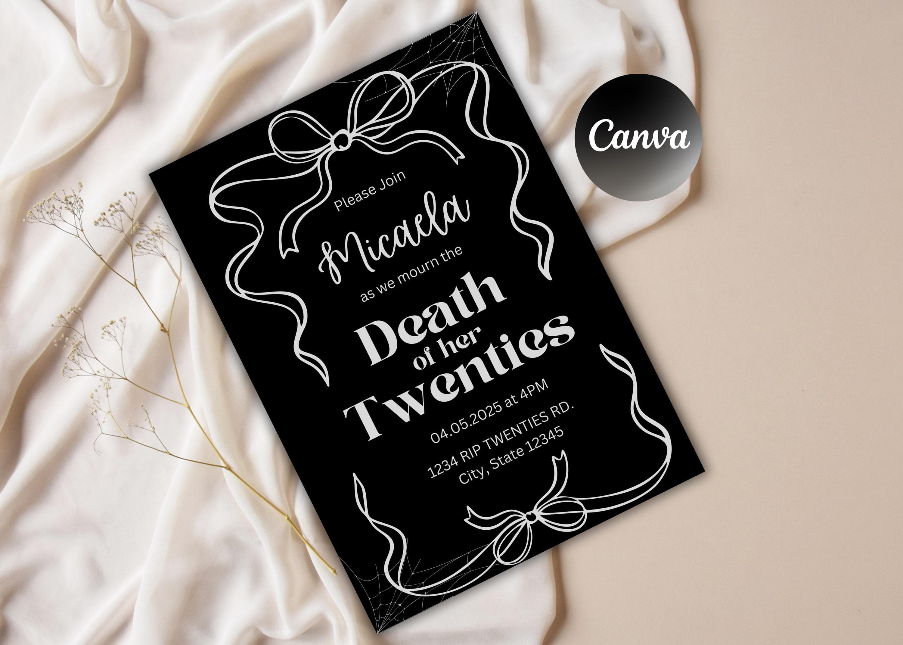 Death to my 20s Invitation, Funeral for my Youth Invitation, RIP 20s Birthday Invite, RIP to my Twenties, 30th, 5x7 or A5 Digital or Print - Image 1