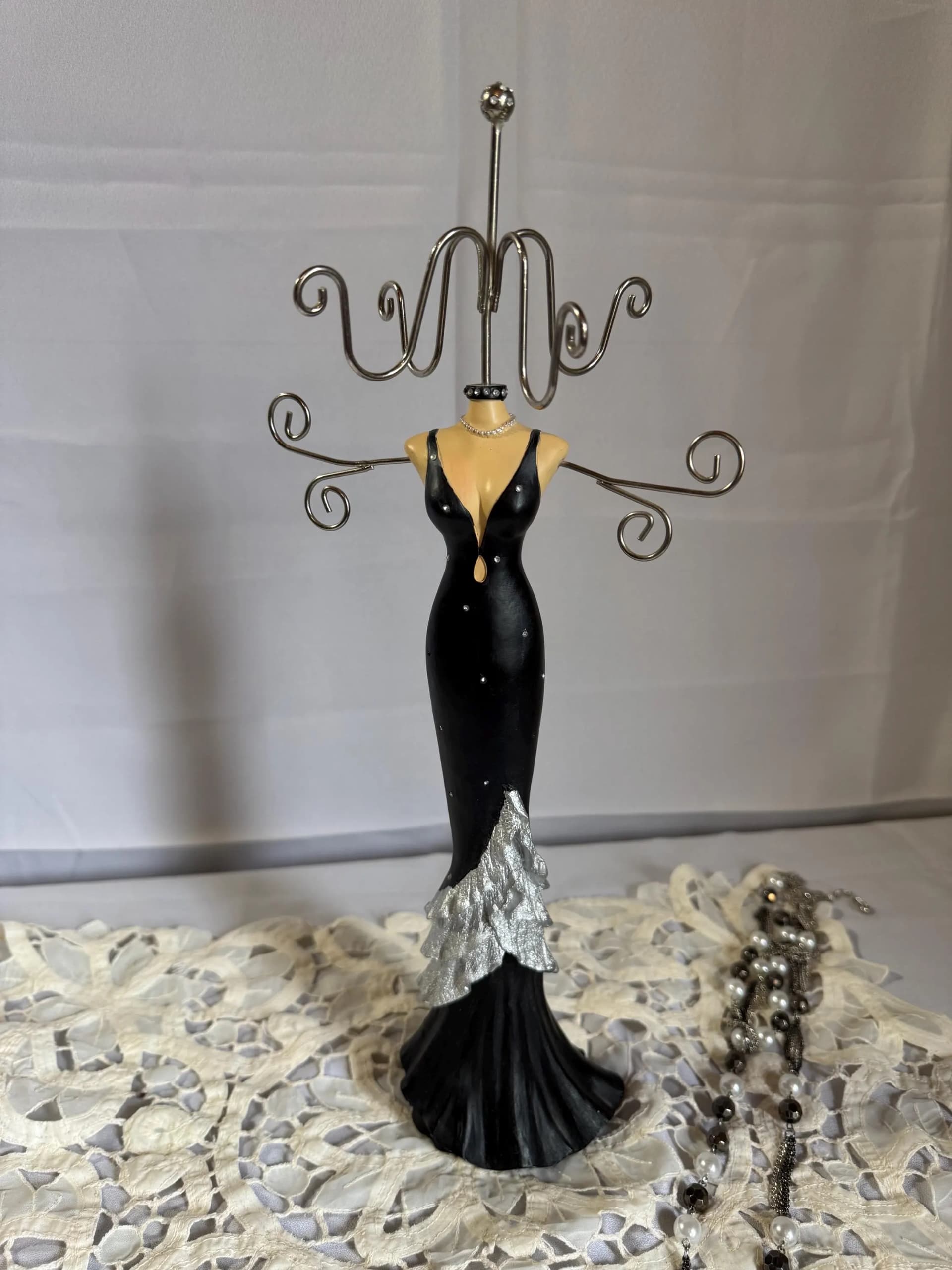 Elegant Black Dress Mannequin Jewelry Holder - Vintage Hollywood Glamour Jewelry Display Stand - Necklace & Earring Organizer - Image 1