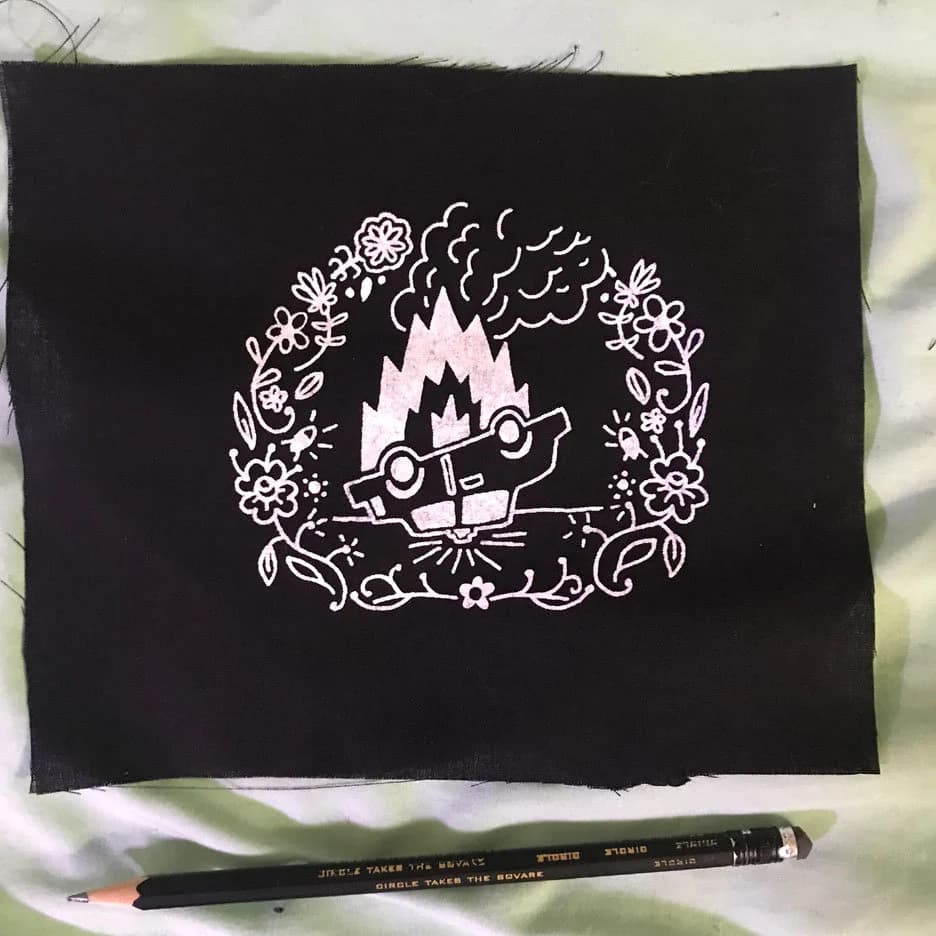 FOLK ART cop car on fire PATCH this was my favorite thing I drew in the last couple weeks so I hope you feel the same way - Image 1