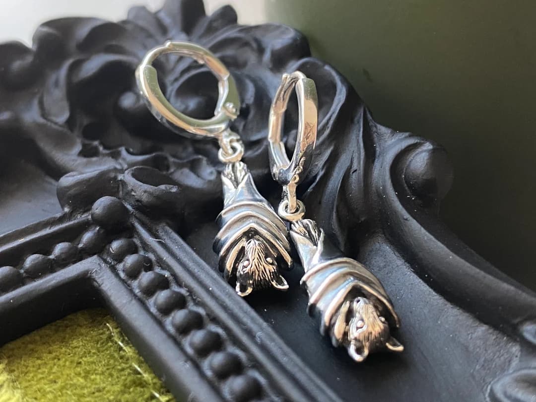 Sterling Silver or Gold Bat Hoop Earrings. Bat Jewelry, Gothic Jewelry, Halloween Jewelry, Chiroptera Jewelry. - Etsy - Image 1