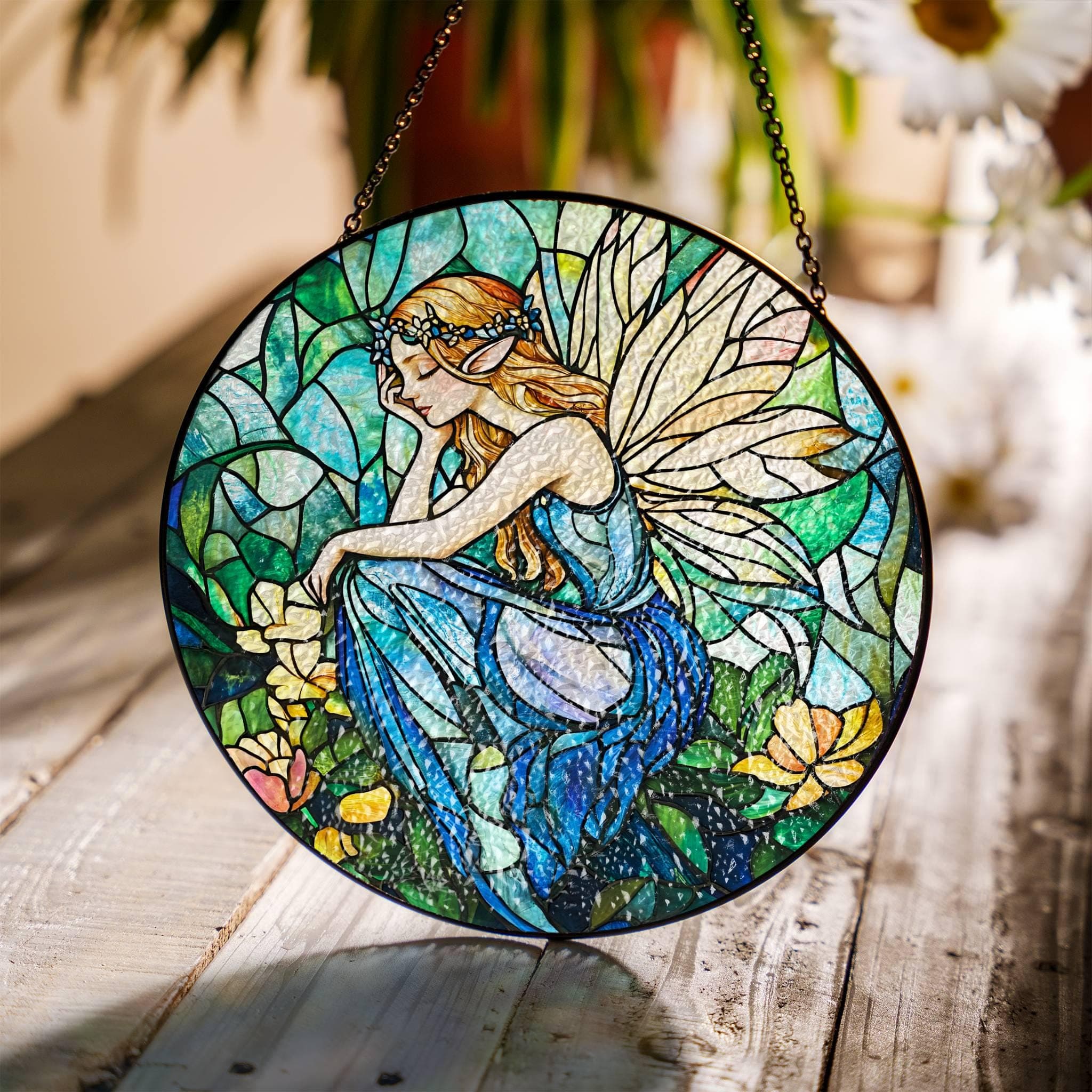 Fairy Stained Glass Sun Catcher Fairy LightCatcher Enchanted Forest Fairy Window Hanging Home Decoration Fairies Lover Gift