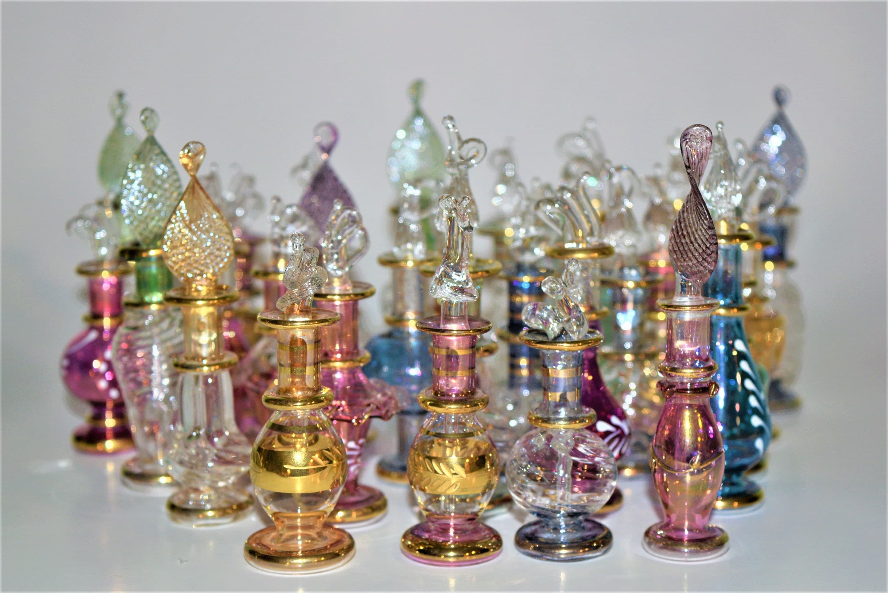 Miniature Egyptian Handblown Glass Perfume Bottles, Set of Five Variety
