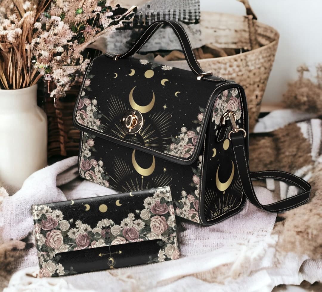 Cottagecore Witch Canvas Satchel Bag, Cute Women Rose Moon Crossed Body Purse, Cute Vegan Leather Strap Hand Bag Goth Bag, Hippies Boho Gift - Etsy