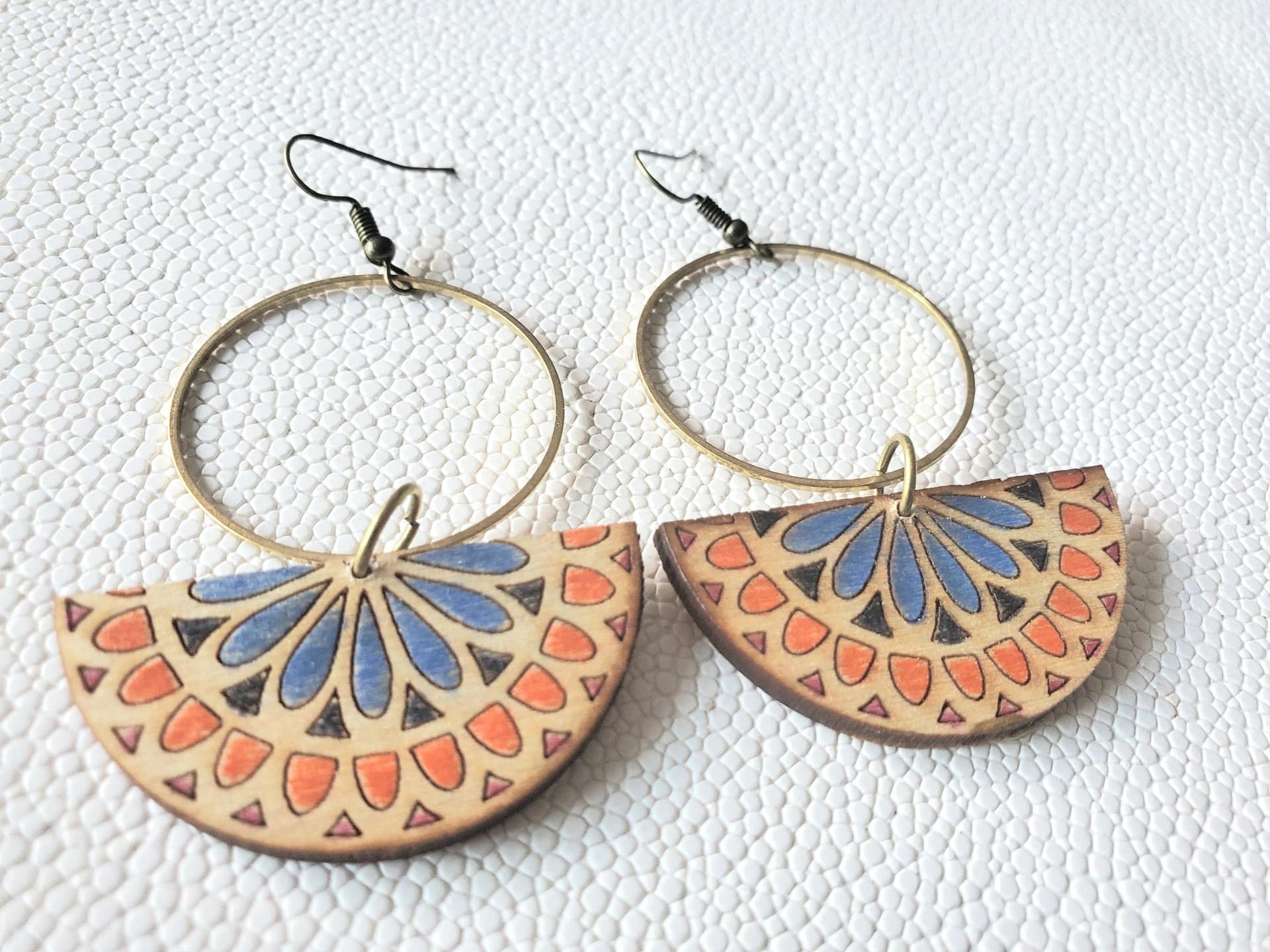 Colorful Wood Earrings with Mandala | Boho Earrings with Hippie Vibe | Designs for Her - Image 1