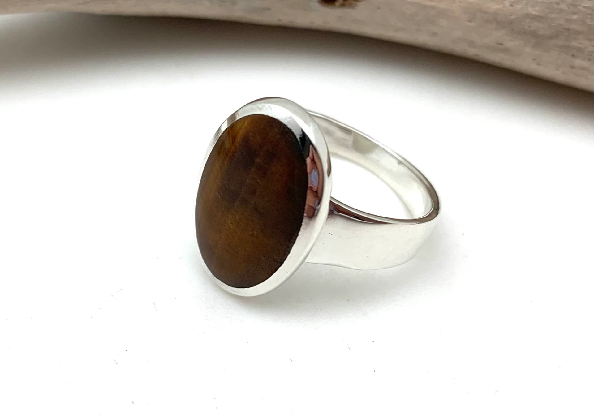 Tiger's Eye Silver Ring 5-12 / Oval Tiger's Eye Ring / 925 Sterling / Men and Women Signet Ring - Image 1