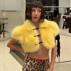 Fashion Cute Women Fur Cardigan Lapel Jackets Tops Short Sleeves Buckle Crop Jacket Outerwear Party thumbnail 3