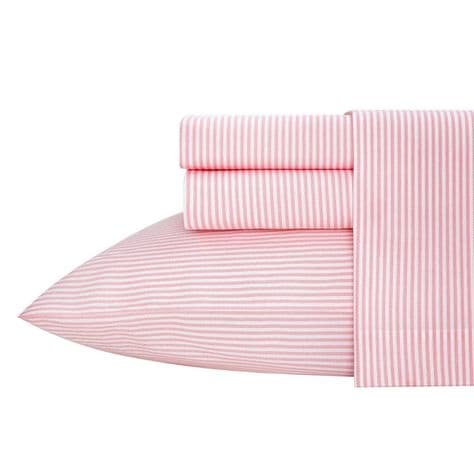 Oxford Stripe 3-Piece Pink Cotton Twin Sheet Set thumbnail 4