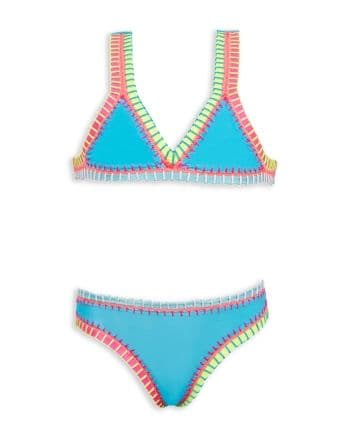 Pq Swim Girls' Rainbow Embroidered Two Piece Swimsuit - Little Kid, Big Kid - Turquoise thumbnail 4