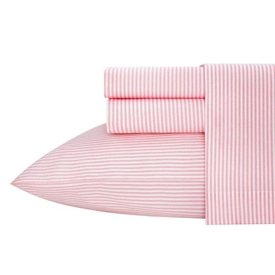 Oxford Stripe 3-Piece Pink Cotton Twin Sheet Set thumbnail 5