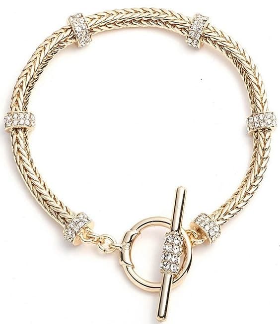 Crystal Gold Tone Pave Roundell Flex Line Bracelet thumbnail 5