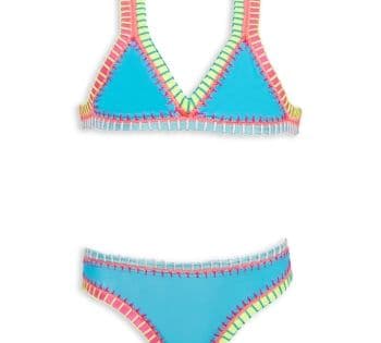Pq Swim Girls' Rainbow Embroidered Two Piece Swimsuit - Little Kid, Big Kid - Turquoise thumbnail 7
