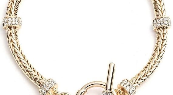 Crystal Gold Tone Pave Roundell Flex Line Bracelet thumbnail 7