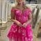 Fuchsia Floral Lace A-Line Short Homecoming Dress - Image 1