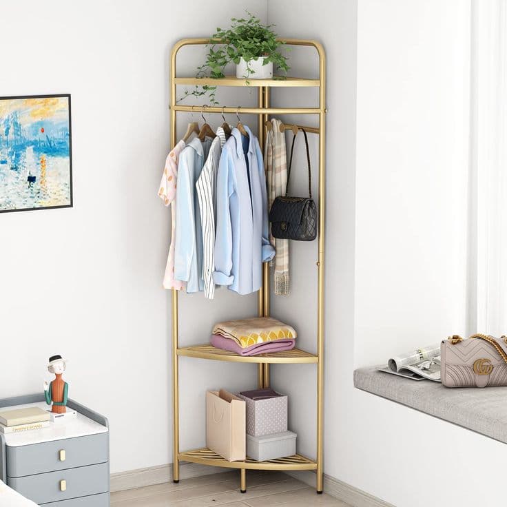 DOORXIFO Corner Gold Metal Clothing Rack, Freestanding Coat Rack for Hallway Entryway - Image 1
