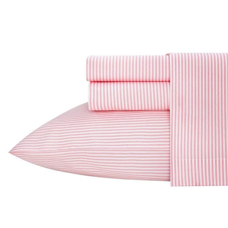 Oxford Stripe 3-Piece Pink Cotton Twin Sheet Set thumbnail 6