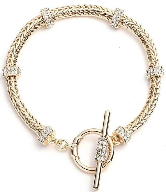 Crystal Gold Tone Pave Roundell Flex Line Bracelet thumbnail 6