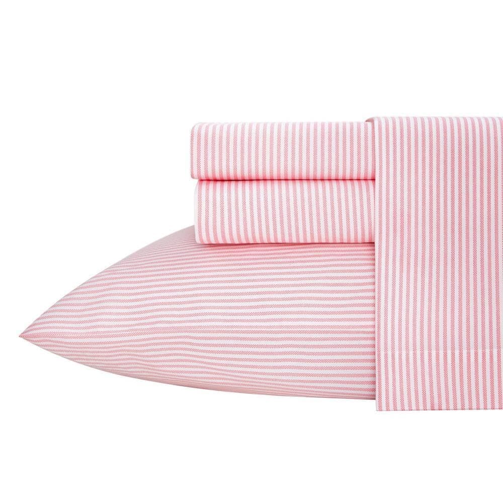 Oxford Stripe 3-Piece Pink Cotton Twin Sheet Set thumbnail 8