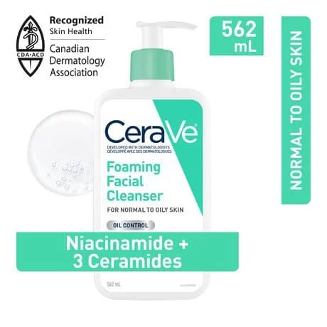 CeraVe Gentle Foaming Facial Cleanser With Niacinamide, Hyaluronic Acid and 3 Ceramides | Makeup Remover, Helps Prevent Clogged Pores & Control Oil and Sebum | Daily Face Wash for Normal to Oily Skin, Men & Women | Non-Comedogenic, Fragrance Free, 562 mL, Gently Cleanses and Removes Oil - Image 1